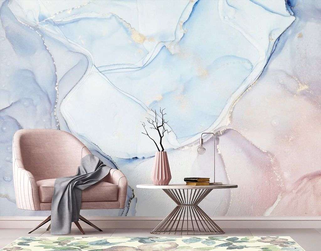 Фотообои в интерьере мрамор голубой  9-2042 фото