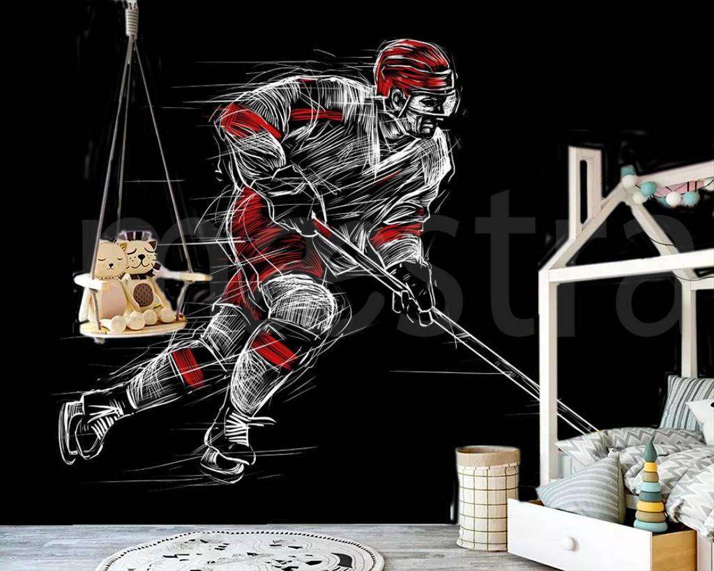Фотообои в интерьере силуэт хоккеиста  12-559 фото