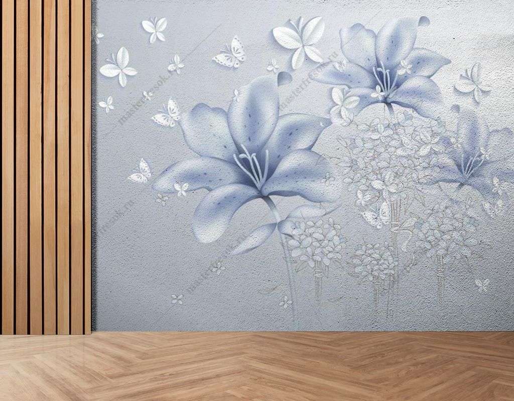 Фотообои в интерьере нежно-голубые лилии  14-429 фото
