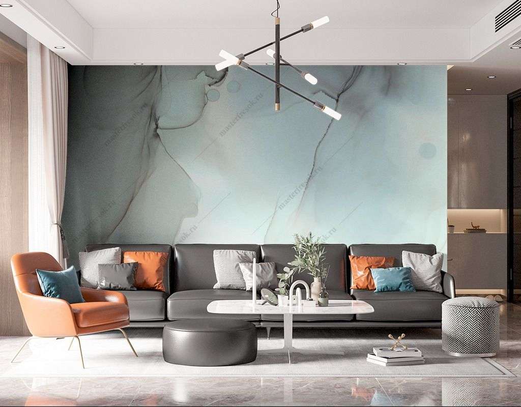 Фотообои в интерьере голубая акварель  9-1545 фото