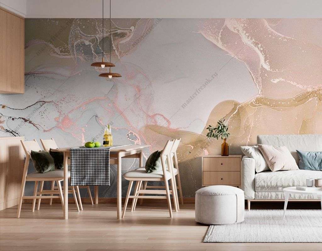 Фотообои в интерьере розовый флюид с золотом  9-1501 фото