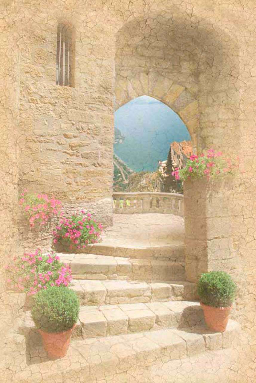 Фотообои в интерьере арка с выходом на скалистый берег  11-064 фото