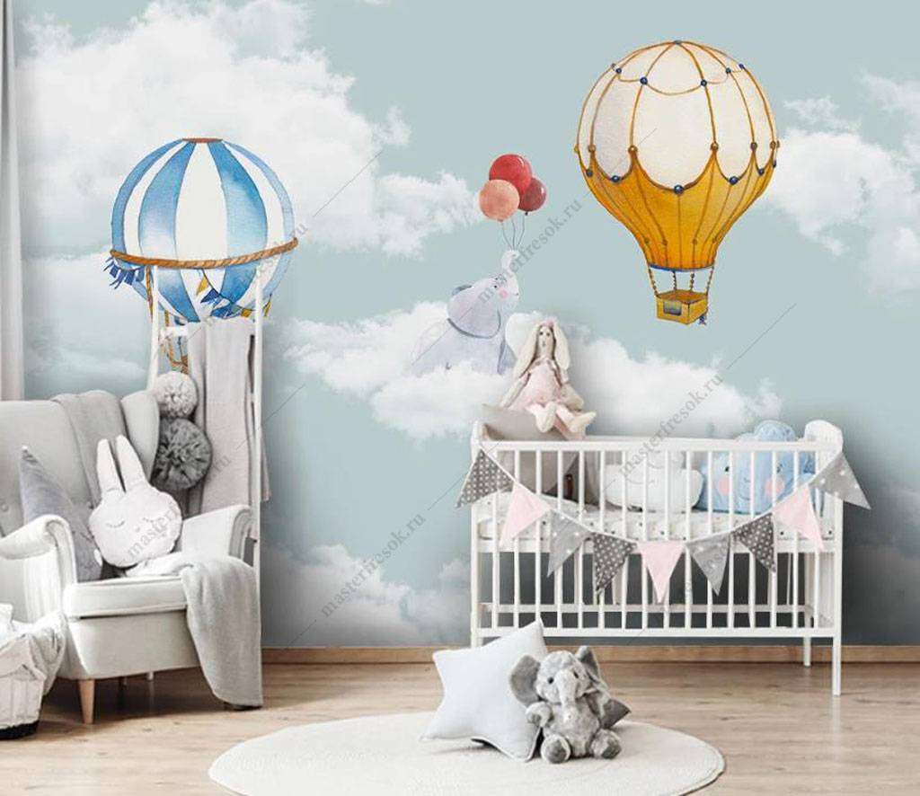 Фотообои в интерьере слоненок с шариком  16-005 фото