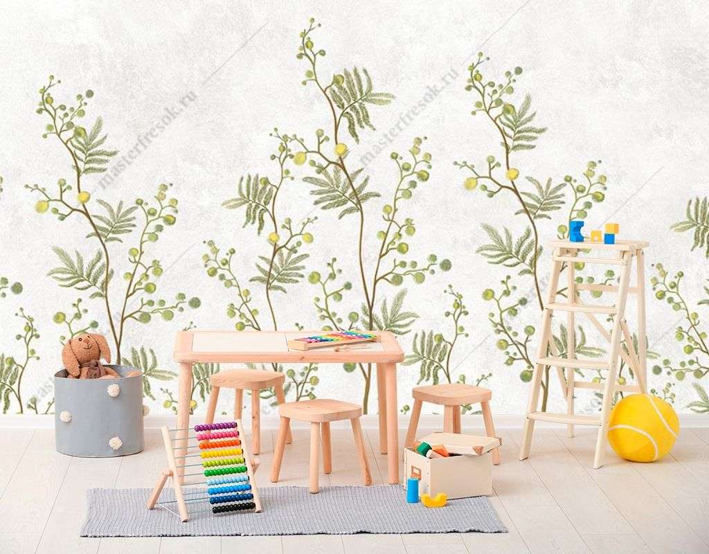 Фотообои в интерьере мимоза на белом фоне  9-1645 фото