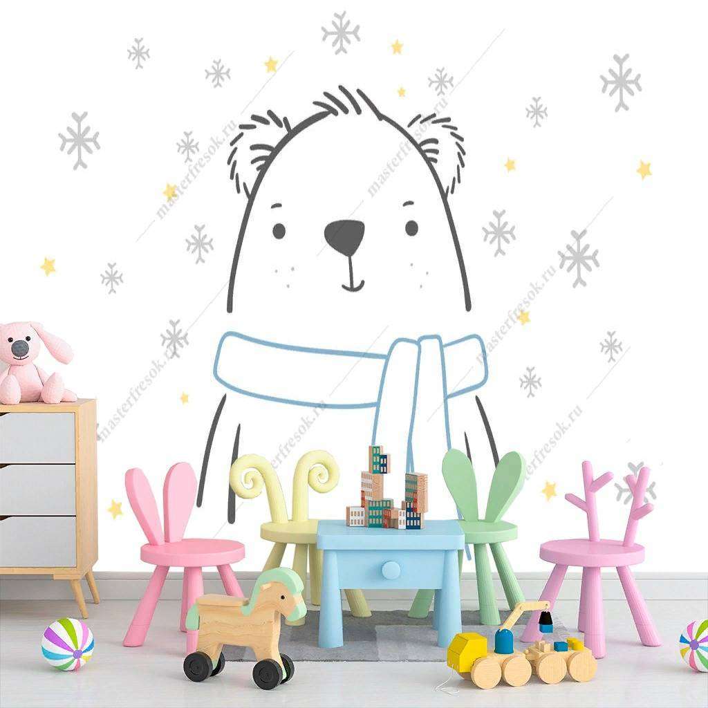 Фотообои в интерьере мишка в снежинках  12-881 фото