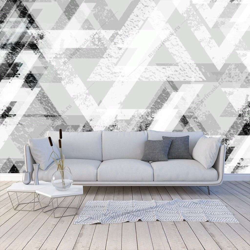 Фотообои в интерьере черно-белые треугольники  10-953 фото