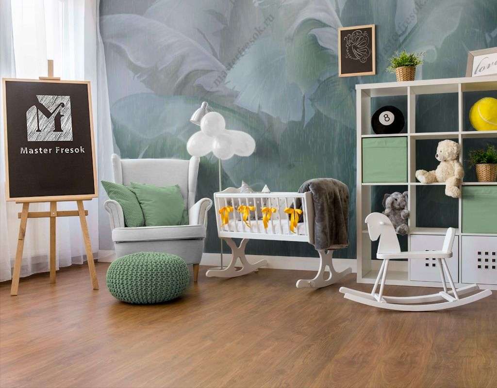 Фотообои в интерьере зеленые листья банана  13-457 фото