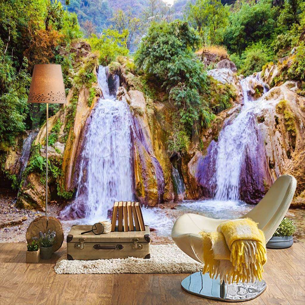 Фотообои в интерьере водопад кемпти в зеленой долине уттаракханд, индия  9-910 фото