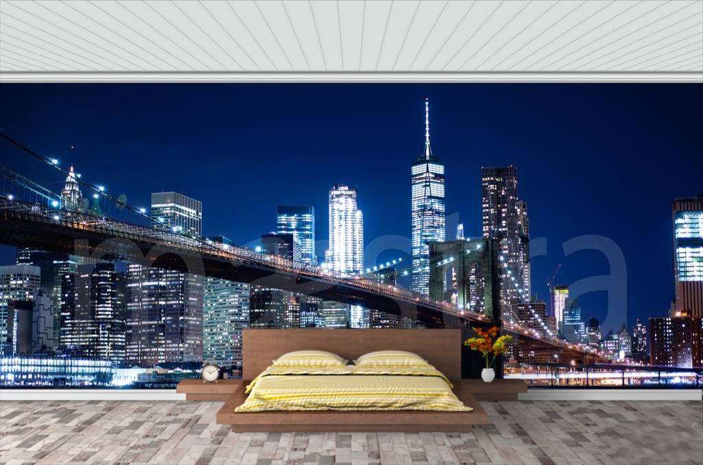 Фотообои в интерьере набережная у вечернего бруклинского моста  9-842 фото