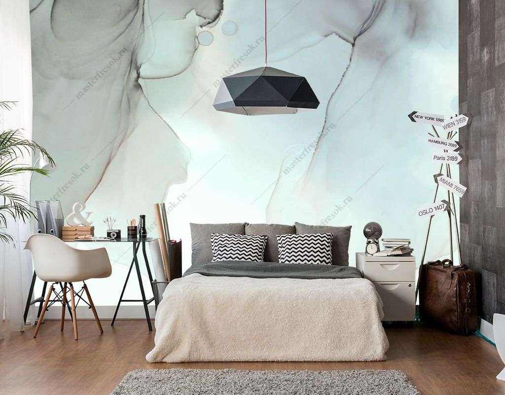 Фотообои в интерьере голубая акварель  9-1545 фото