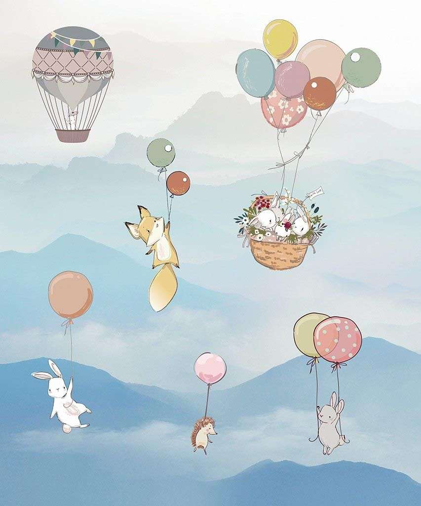 Фотообои в интерьере зверушки на шариках  14-484 фото