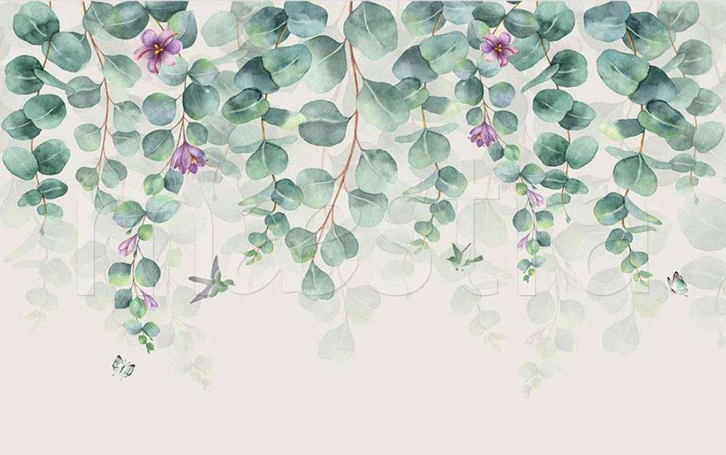 Фотообои в интерьере веточки зеленые сверху  15-521 фото