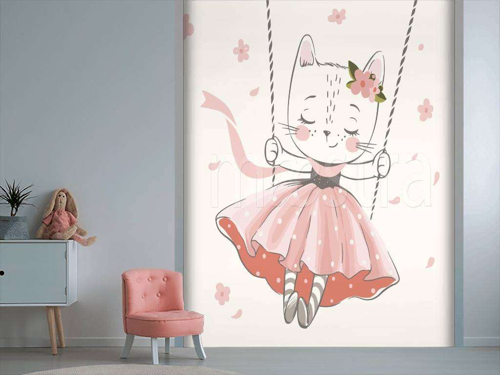 Фотообои в интерьере киска на качелях  12-479 фото