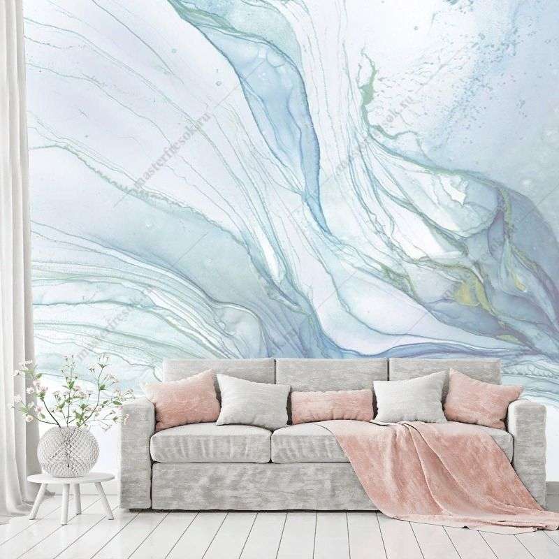 Фотообои в интерьере флюид арт синяя пастель   14-704 фото