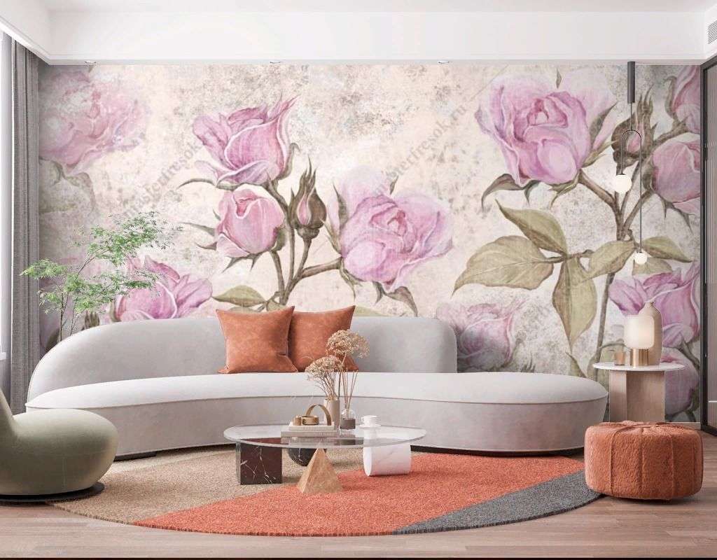 Фотообои в интерьере дикие розы  9-1698 фото