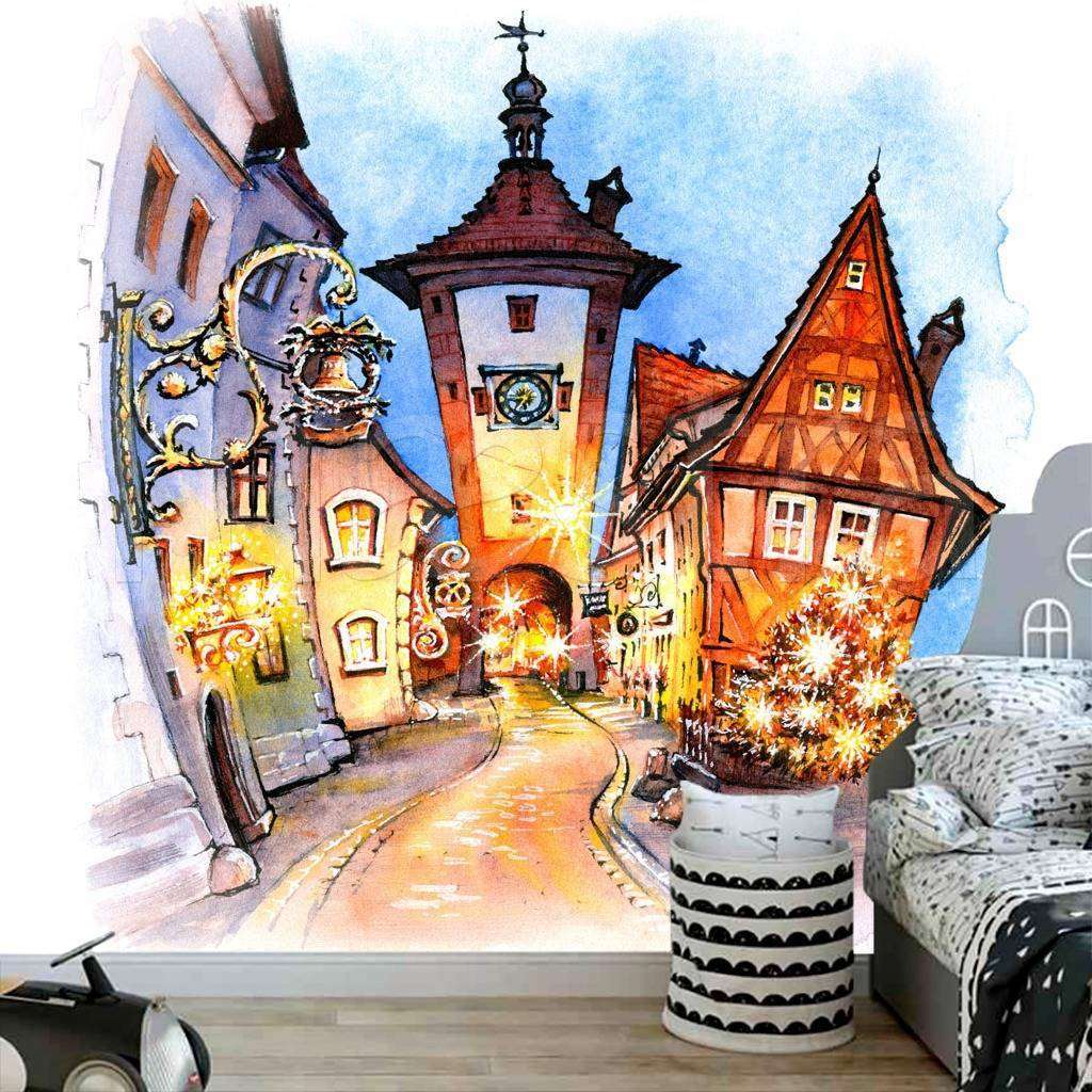 Фотообои в интерьере домики вечером  12-498 фото