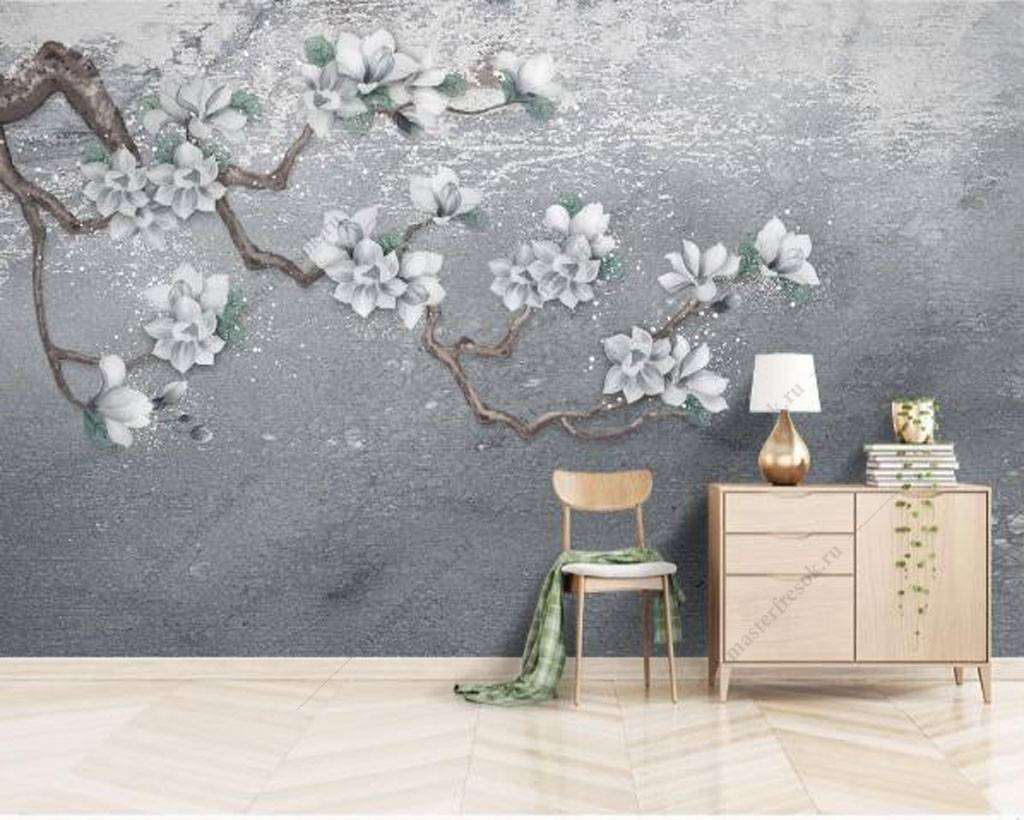 Фотообои в интерьере белые цветочки  15-869 фото