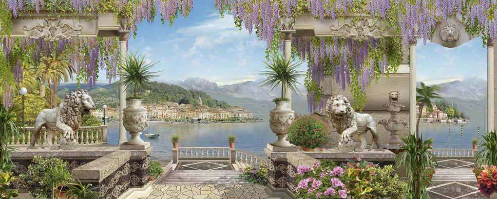 Фотообои в интерьере терраса со статуями львов  17-0097 фото