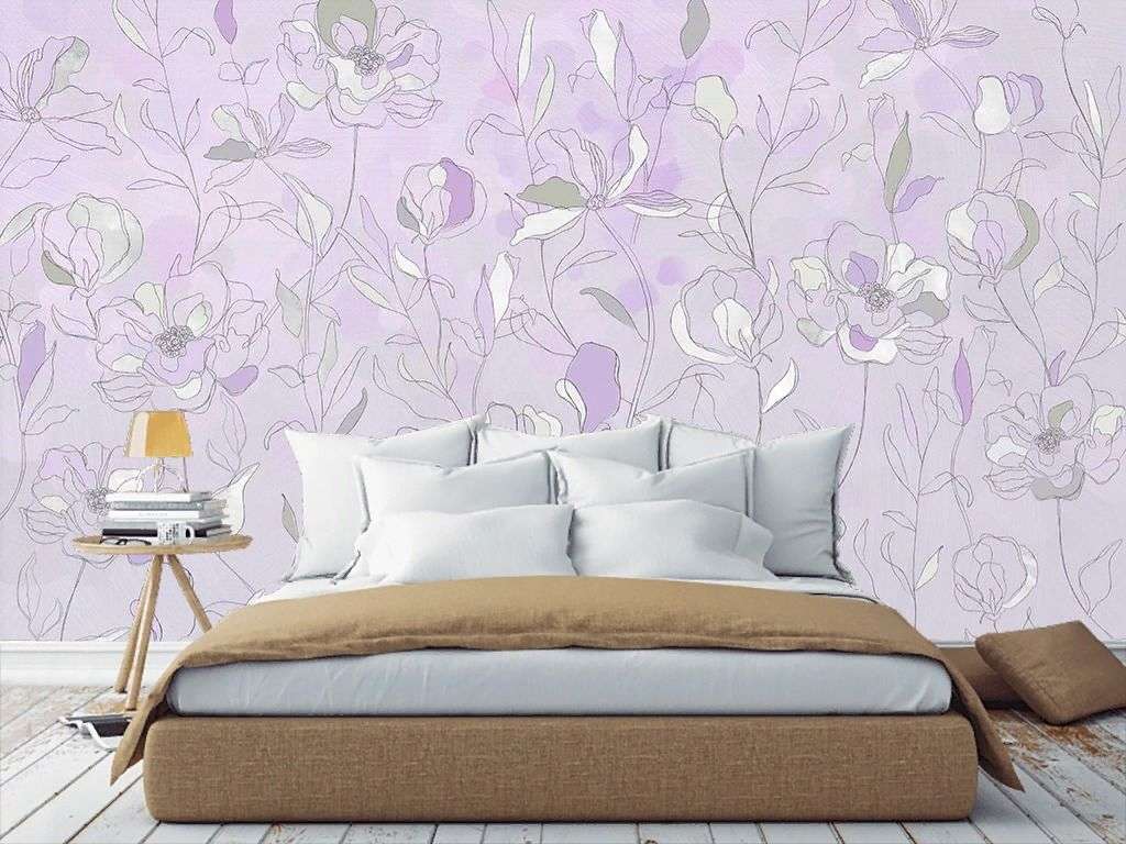 Фотообои в интерьере фон сиреневый с листьями  9-1991 фото