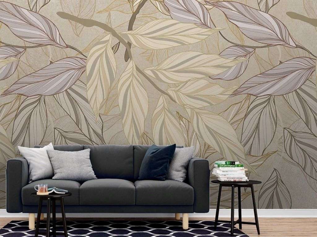 Фотообои в интерьере в спальню веточки с листьями  9-1975 фото