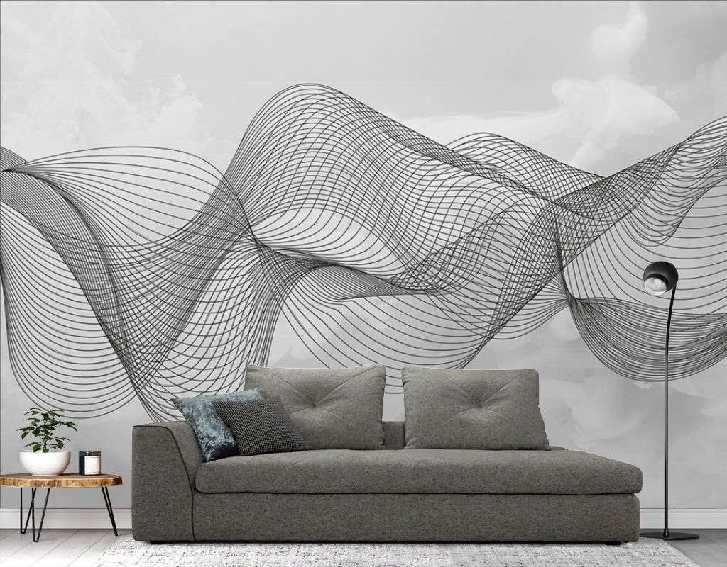 Фотообои в интерьере линии на фоне облаков  9-1961 фото