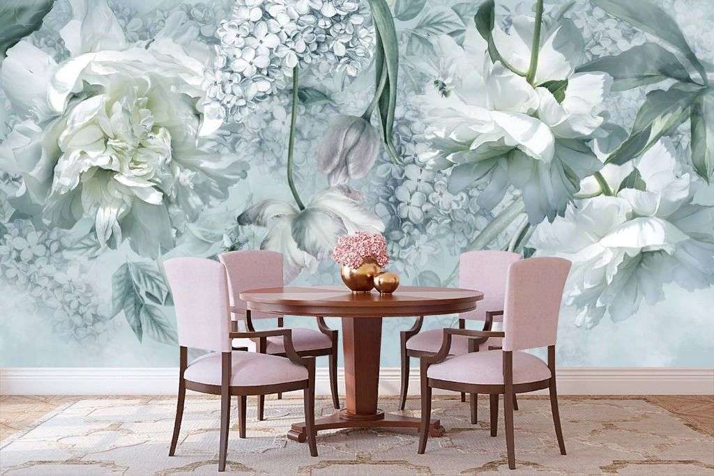 Фотообои в интерьере пионы и тюльпаны  13-195 фото