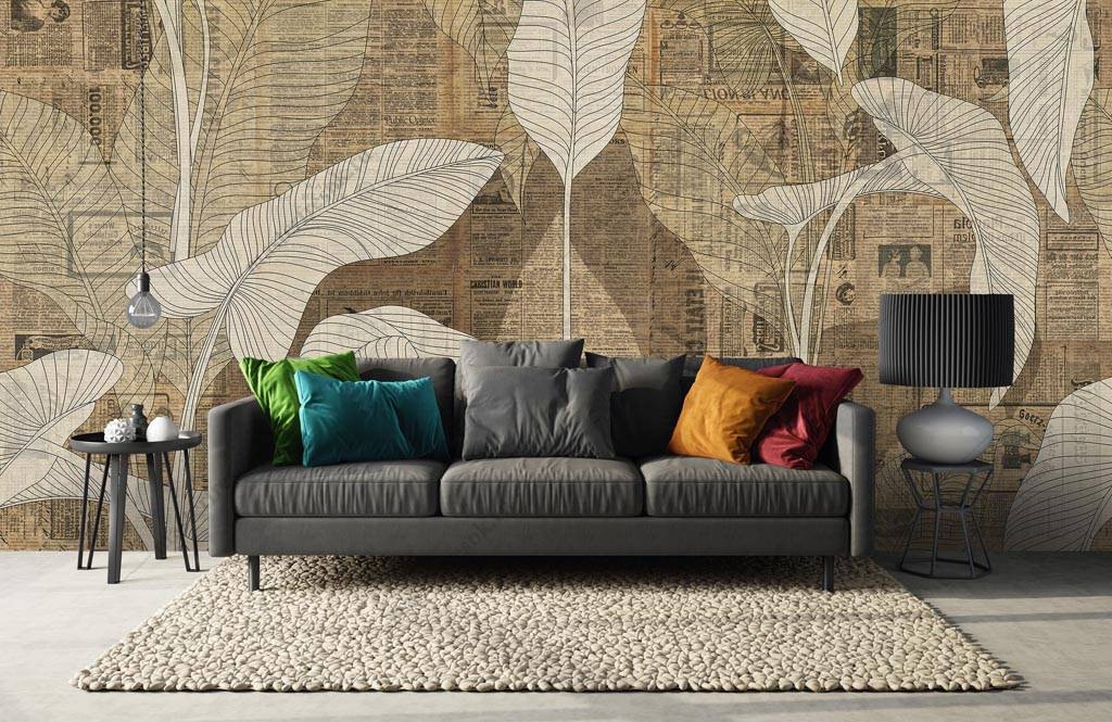 Фотообои Старая газета с листьями  9-1245