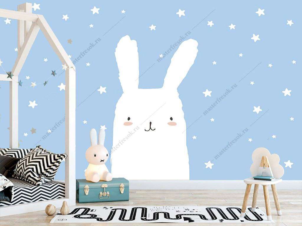 Фотообои в интерьере зайчик белый  12-882 фото