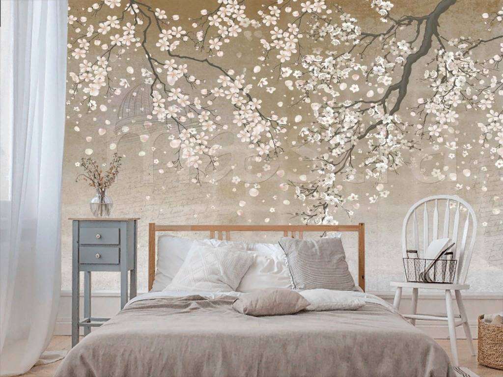 Фотообои в интерьере японская вишня в цвету  7-793 фото