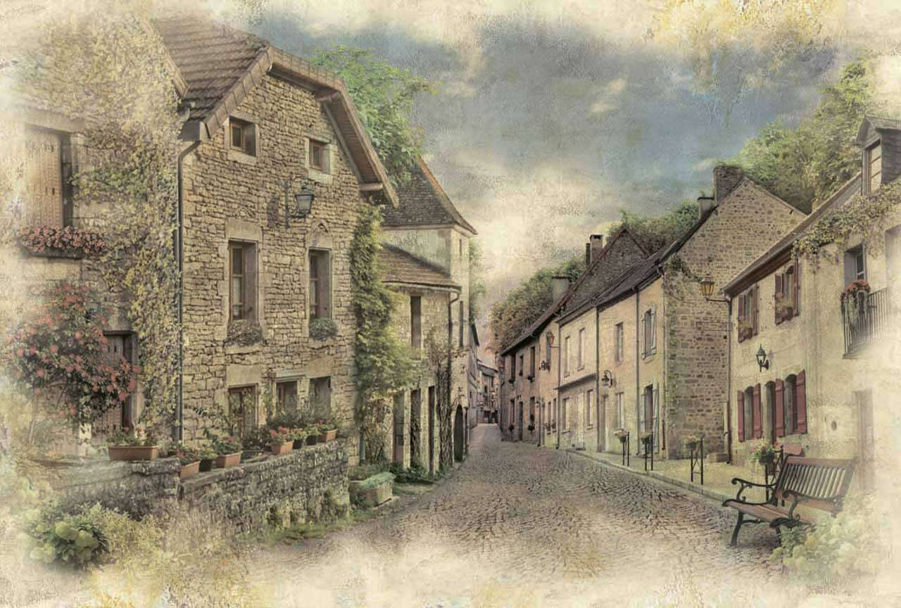 Фотообои в интерьере старый город на холсте  11-031 фото