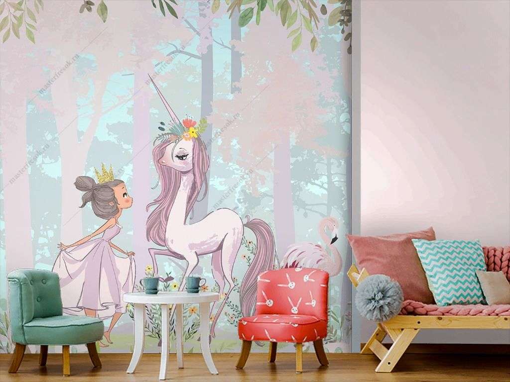 Фотообои в интерьере единорог с балериной  12-1472 фото