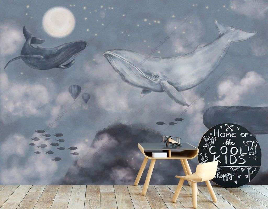 Фотообои в интерьере летающий кит  14-216 фото