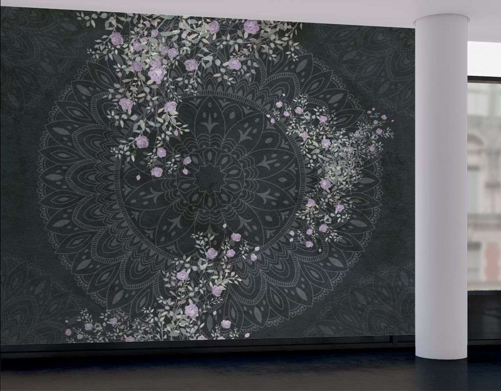 Фотообои в интерьере мандала черная  9-1598 фото