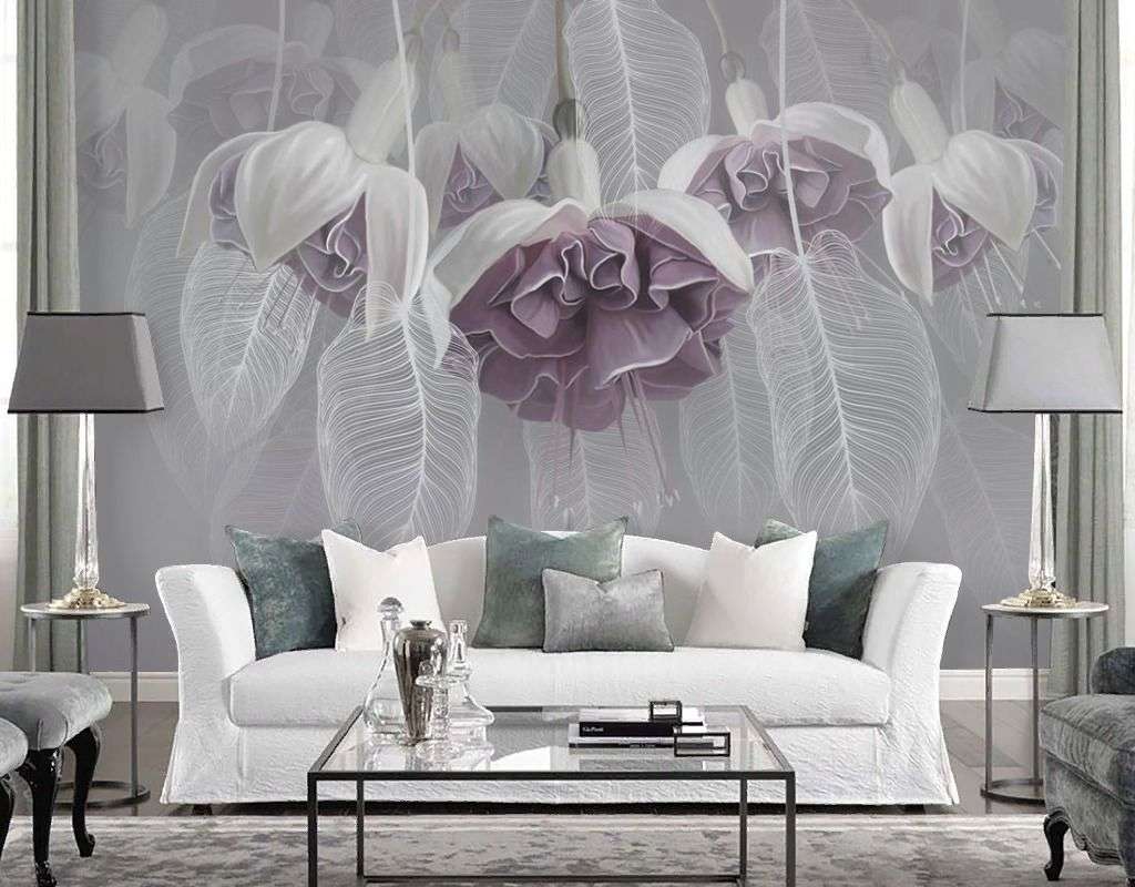 Фотообои в интерьере в спальню роза в листьях   13-658 фото