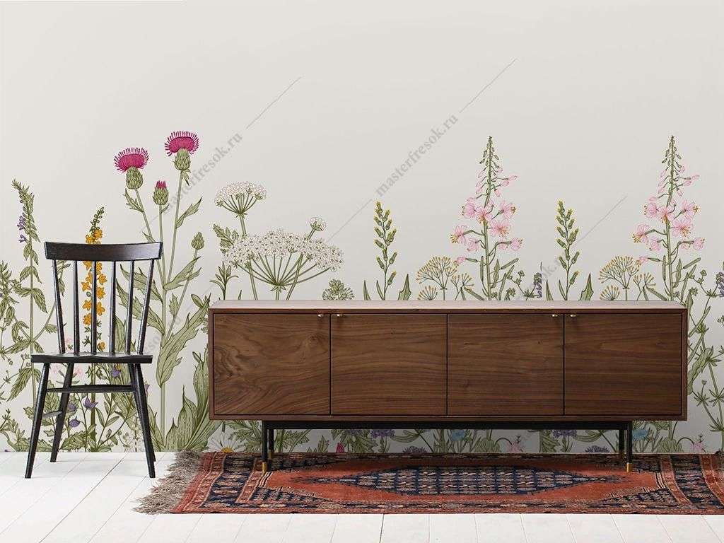 Фотообои в интерьере в кухню полевые цветы  9-1863 фото