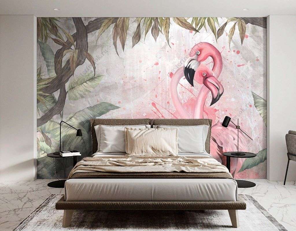 Фотообои в интерьере влюблённые фламинго  9-1692 фото