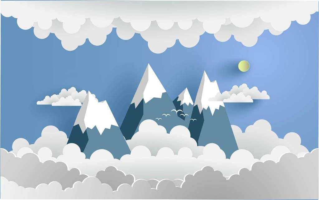 Фотообои в интерьере 3д горы в облаках  12-861 фото