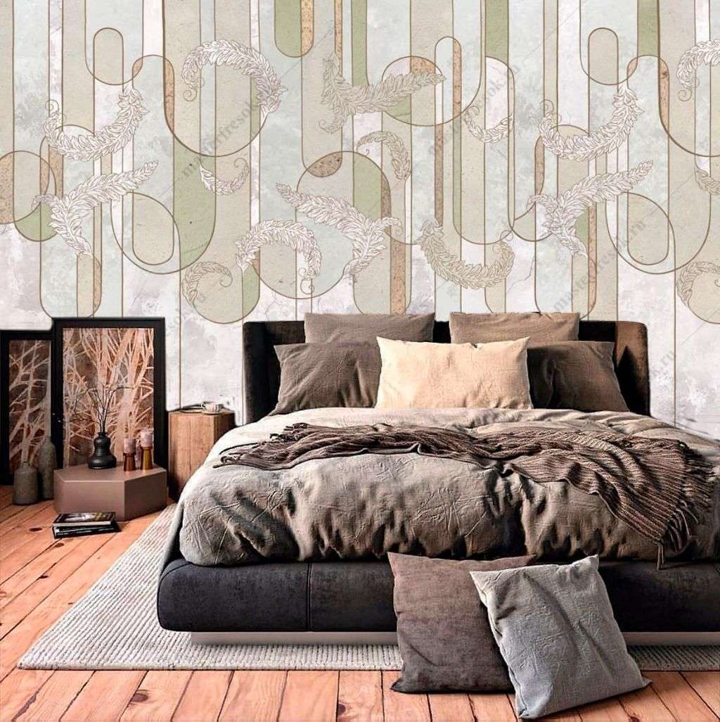 Фотообои в интерьере абстракция с перьями  9-1467 фото