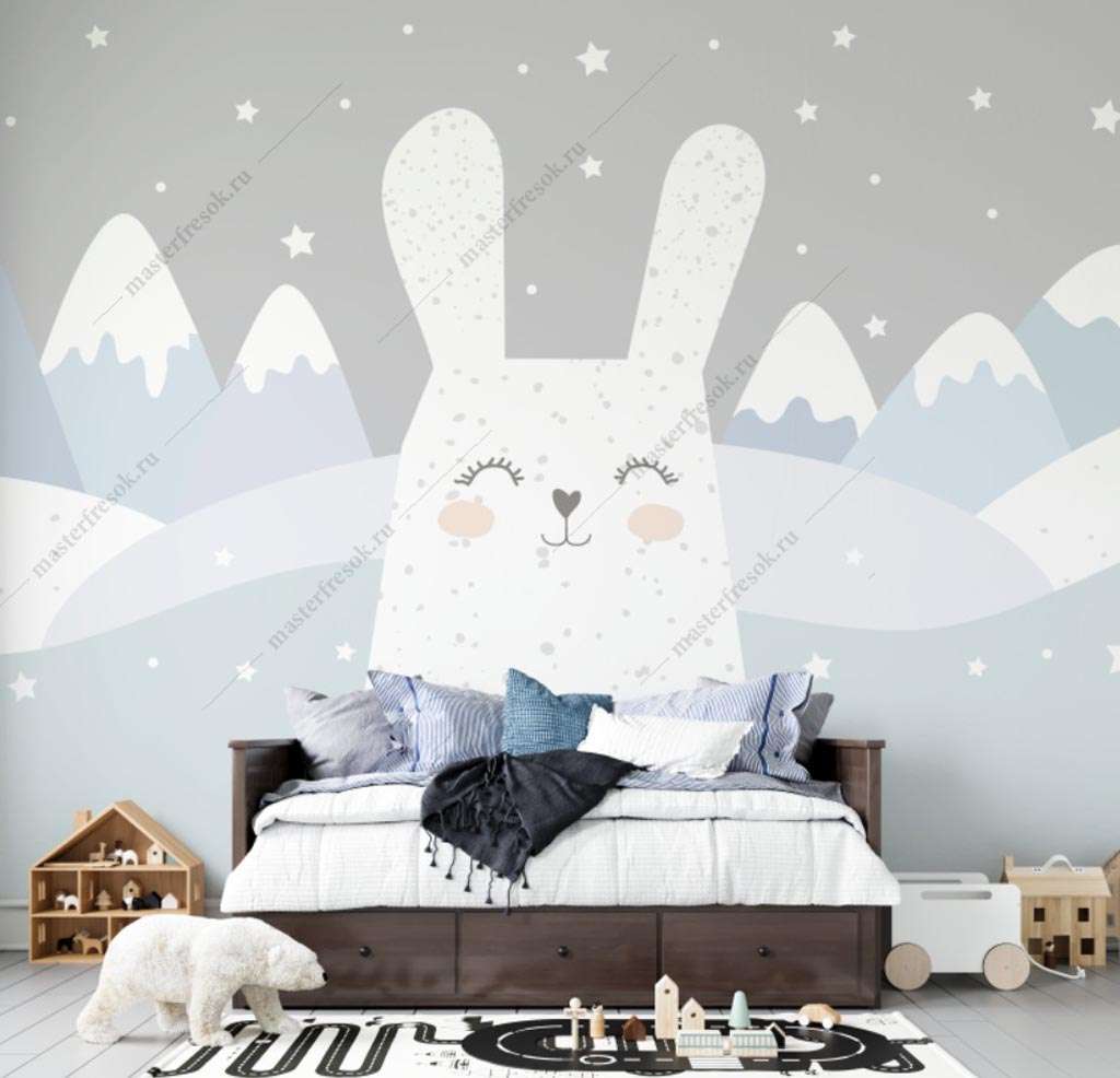 Фотообои в интерьере зайка в зимнем лесу  12-1429 фото
