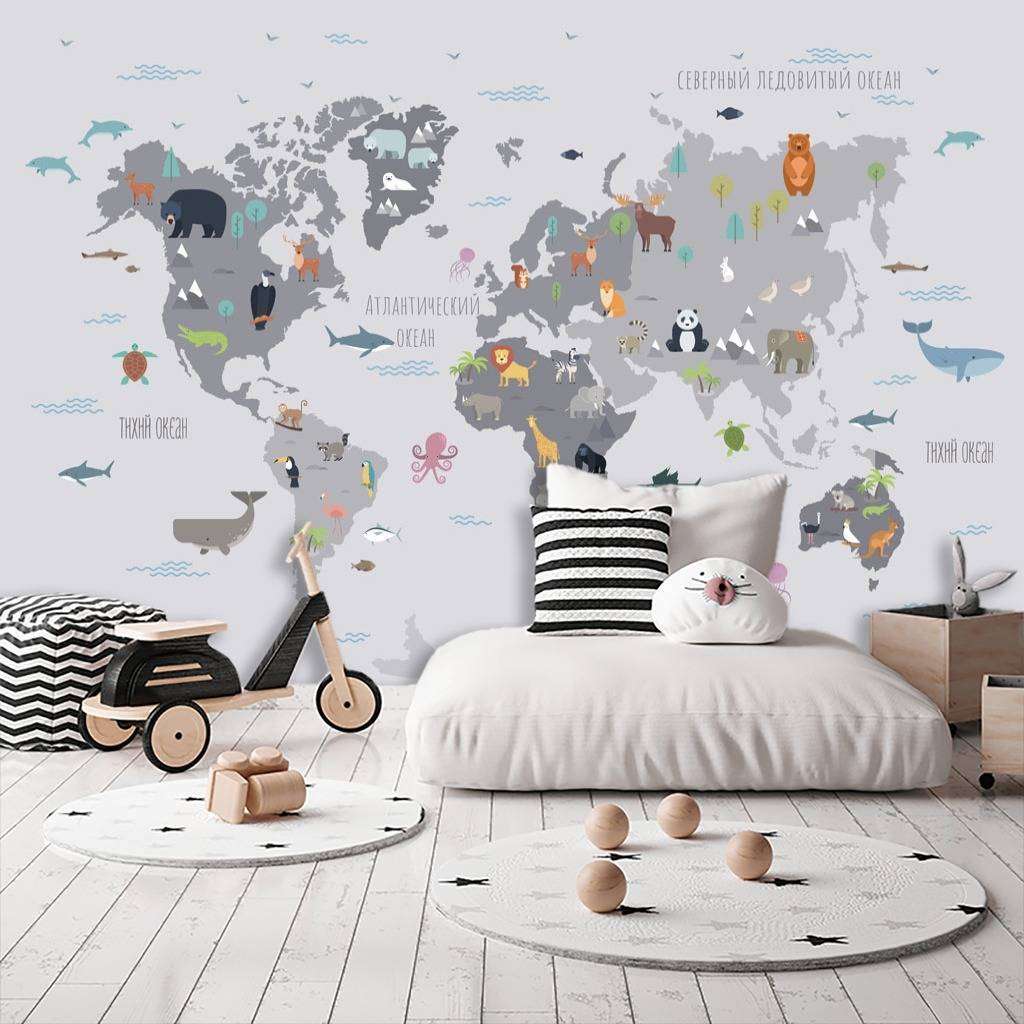 Фотообои Карта с названием материков  15-331