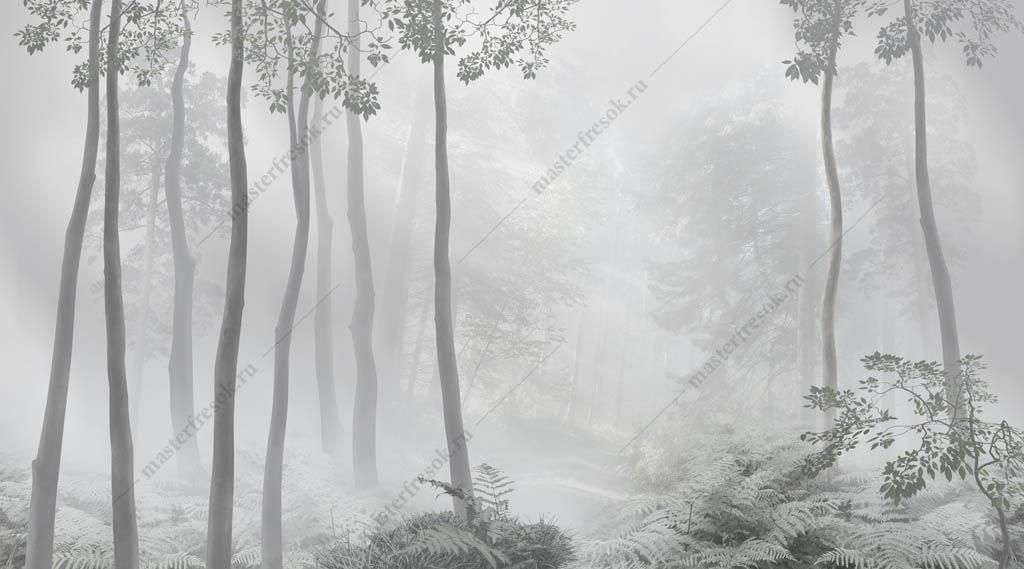 Фотообои в интерьере деревья в тумане  13-352 фото