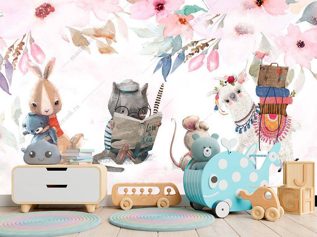 Фотообои Детские иллюстрации с цветами  14-006