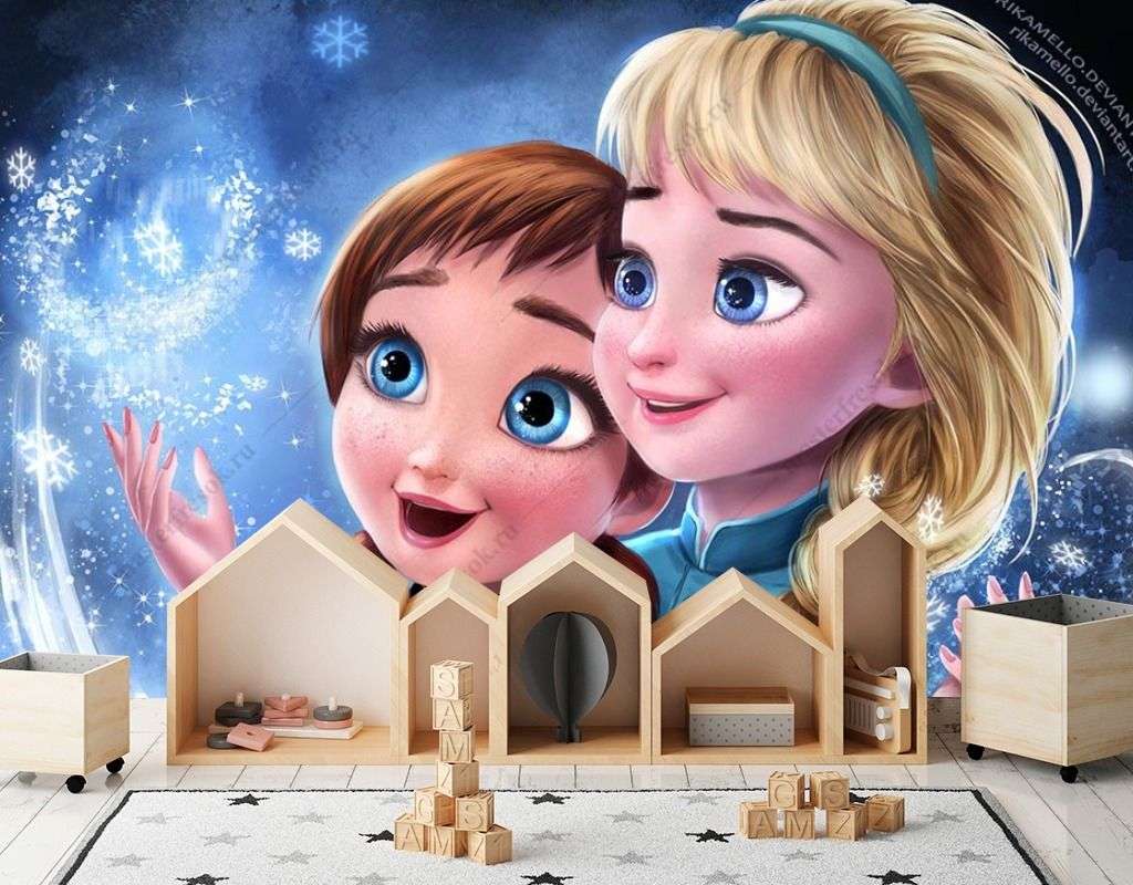 Фотообои в интерьере эльза и анна - холодное сердце  12-1368 фото