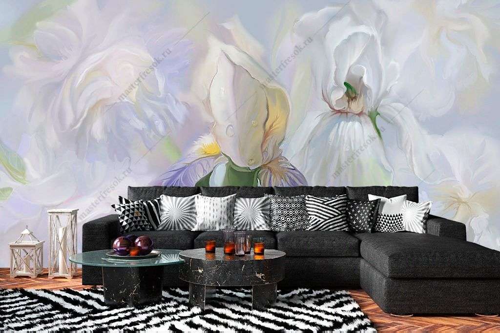 Фотообои в интерьере нежные ирисы  13-394 фото