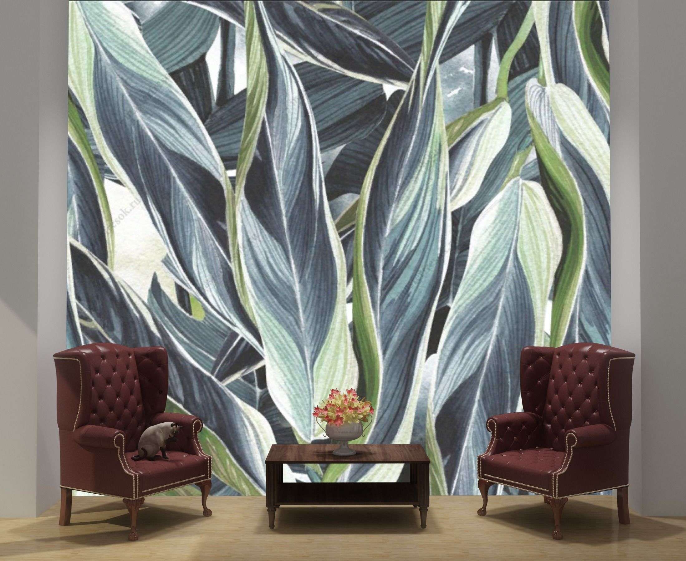 Фотообои в интерьере зелёные листья хосты  9-1664 фото