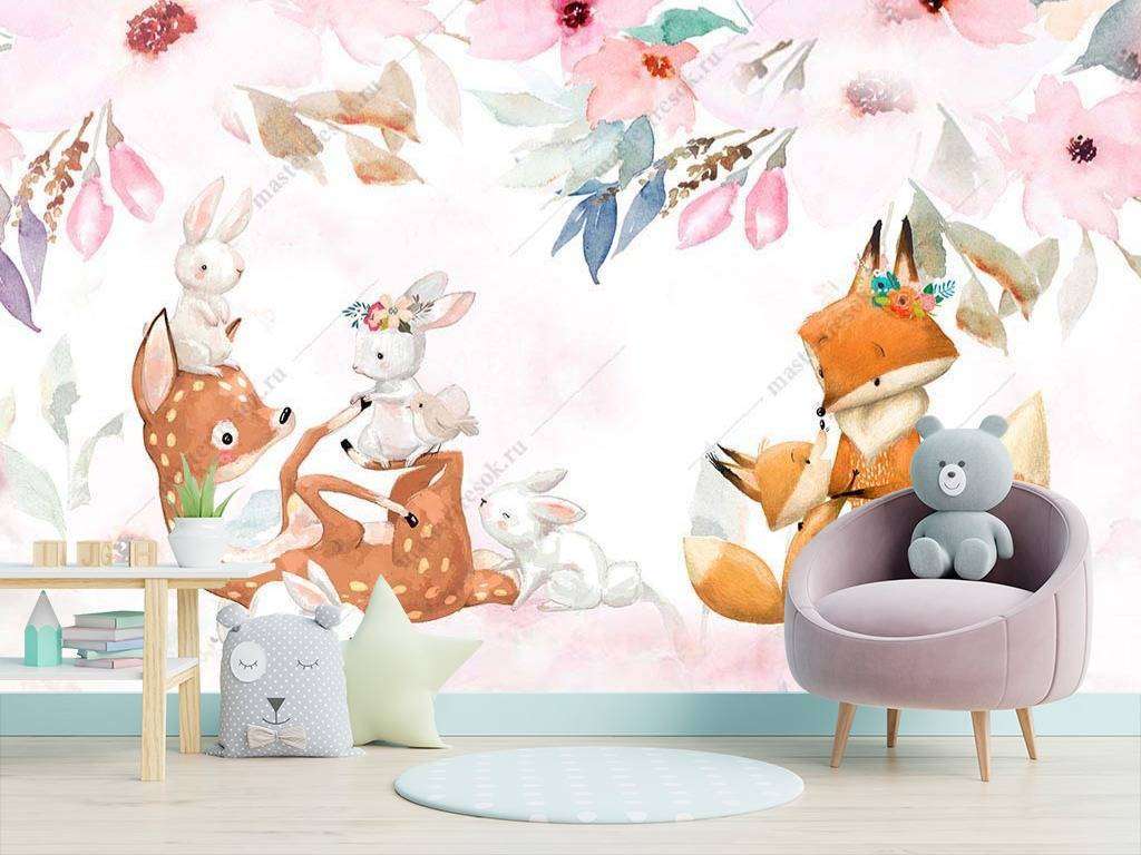 Фотообои в интерьере милые иллюстрации  14-004 фото