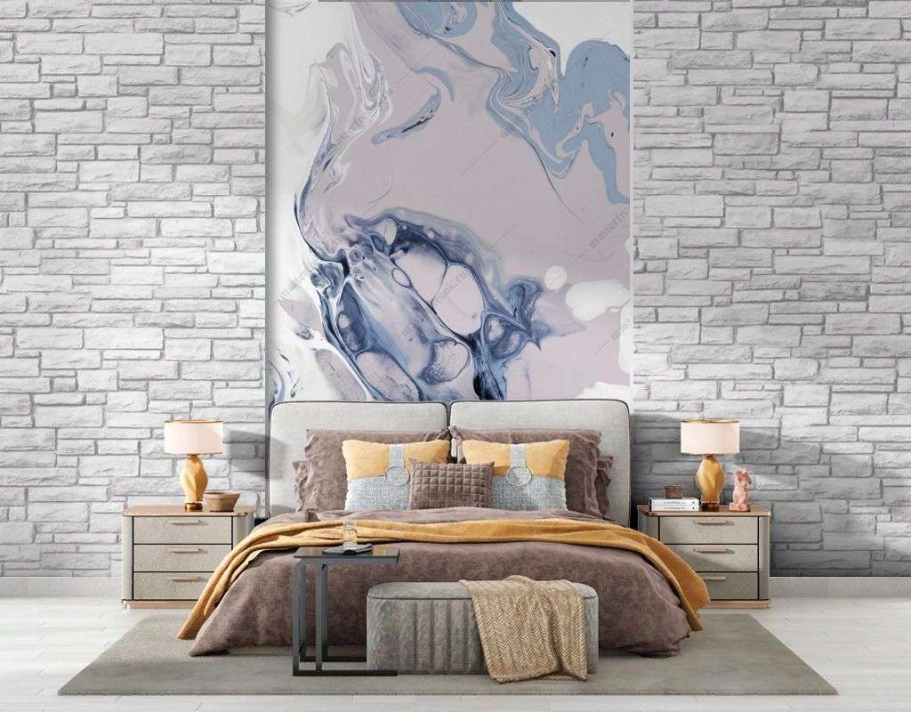 Фотообои в интерьере сине-белая абстрактная живопись  9-1661 фото