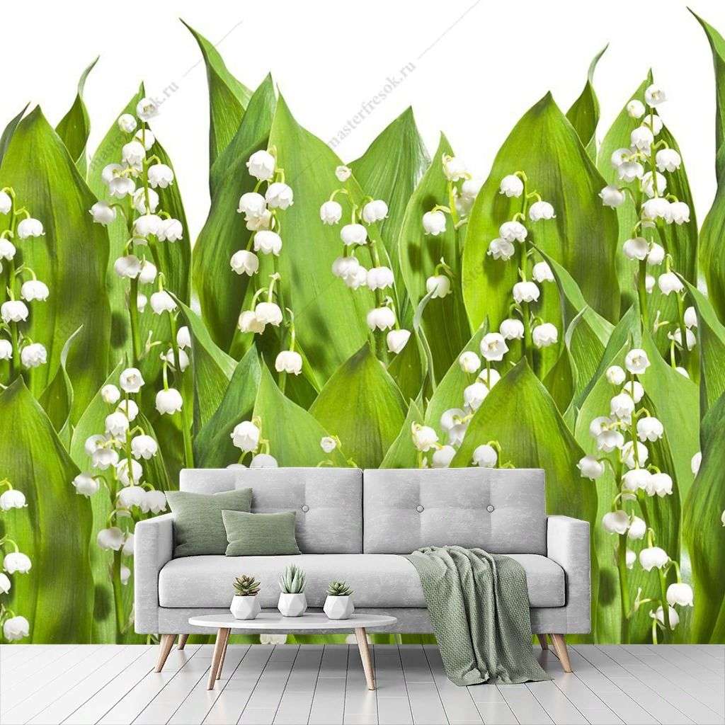Фотообои в интерьере яркие ландыши  14-333 фото