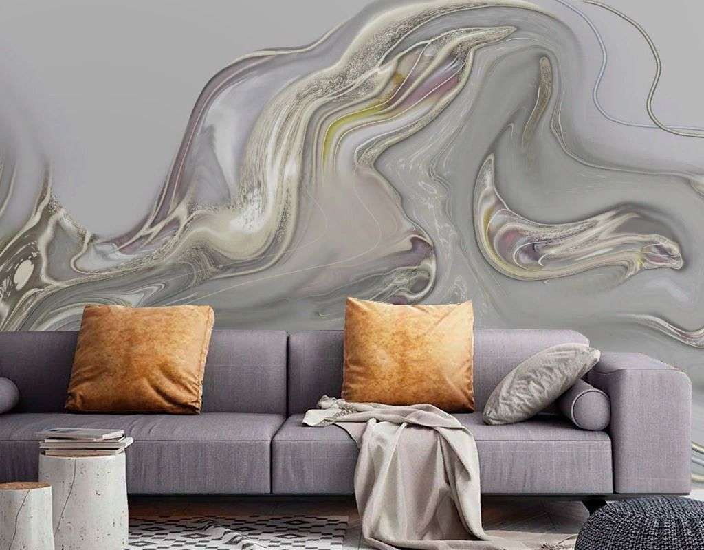 Фотообои в интерьере бежевые разводы на сером  13-690 фото