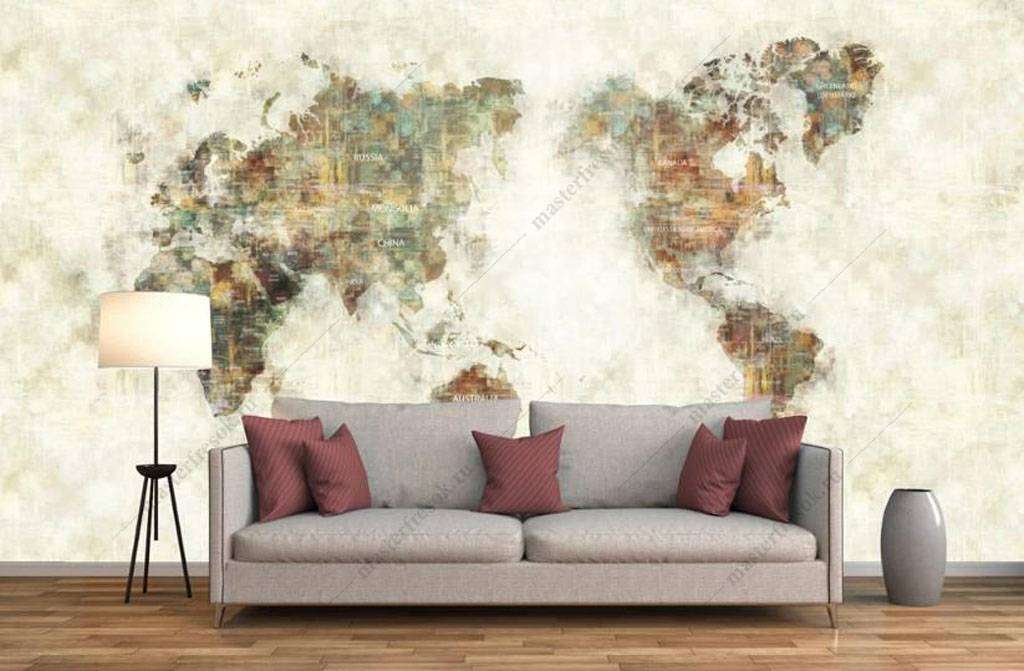 Фотообои в интерьере абстрактная карта  16-156 фото